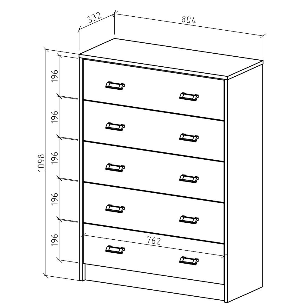 размер комода с выдвижными ящиками