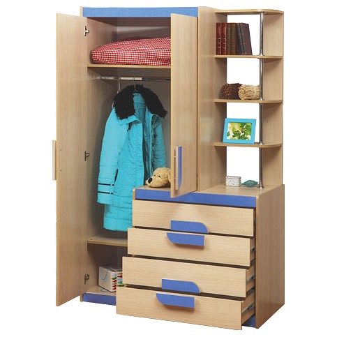 Детский шкаф для одежды с ящиками и полками