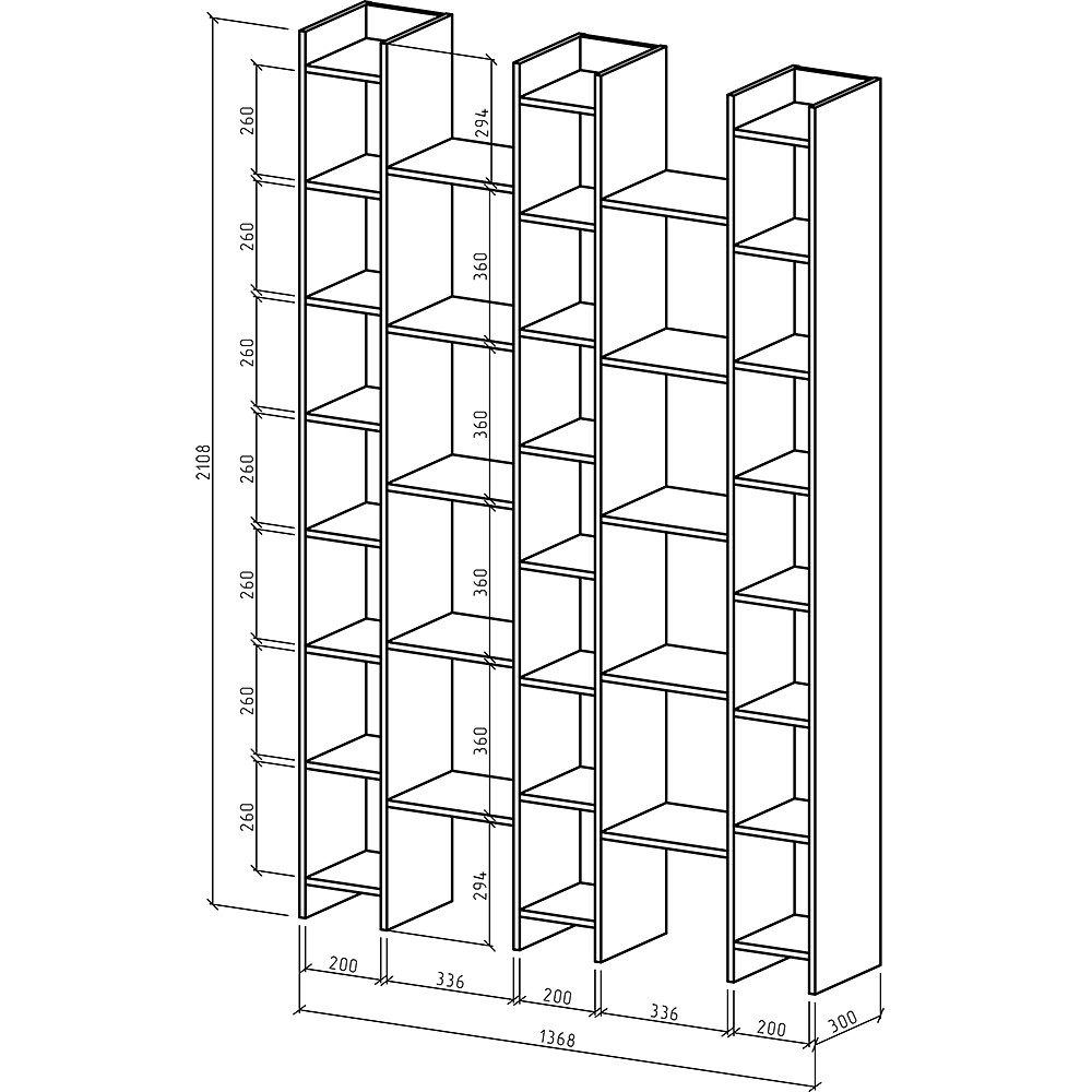 Чертеж книжного стеллажа